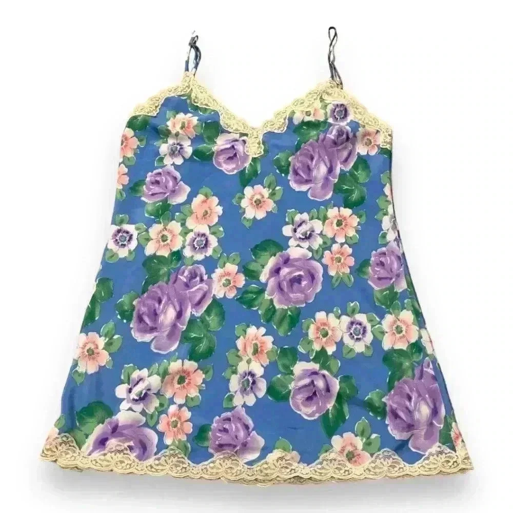 Vintage Victoria's Secret 80's/90's Gold Label Deep V Lace Floral Slip Dress - Picture 7 of 16